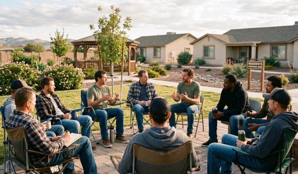 Sober living community connection and group support in Orange County